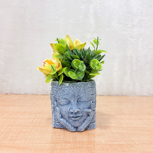 TM0029 Artificial Decorative Plants in Unique Cement & Ceramic Planter [Set of 1]