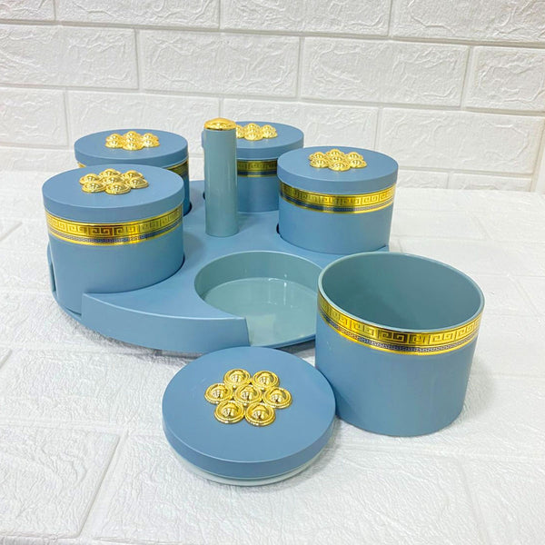 Di0153 Rishabh Phantom Revolve Set of 5 Multipurpose Serving Jars with Rotating Tray