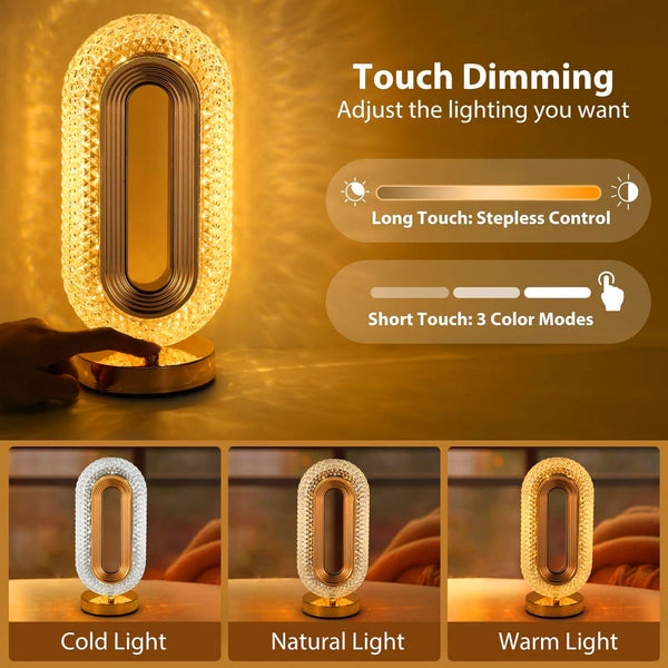 AM5944 Crystal Rounded Pill LED Table Lamp with USB Cable - Sensor 3 Color Modes