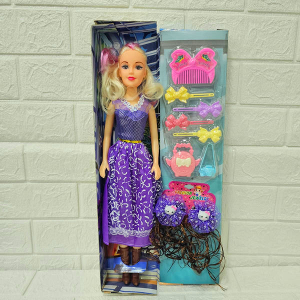 AM6037 Fashion Doll with Hair Styling Accessories – Purple Dress Edition