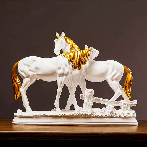 AM5931 Two Loving Horses with Golden Accents Sculpture