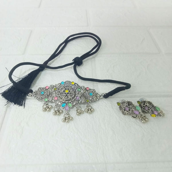 Di0146 Oxidized German Silver Necklace Set with Earings