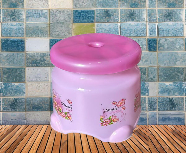 3781 Round Printed Plastic Bathroom Stool (Pink)