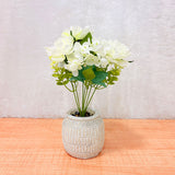 TM0031 Elegant White Faux Hydrangea & Peony Bouquet in Textured Ceramic Pot