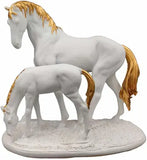AM5369 Premium Imported White Horse and Baby with Golden Hair Showpiece