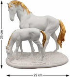 AM5369 Premium Imported White Horse and Baby with Golden Hair Showpiece
