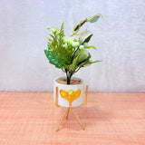TM0032 Artificial Flower Plant in White Elephant Ceramic Pot with Golden Tripod Stand
