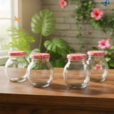 AM6519 YERA Lucia Jars - Round Glass Storage Jars with Floral Print Lids (Set of 4)