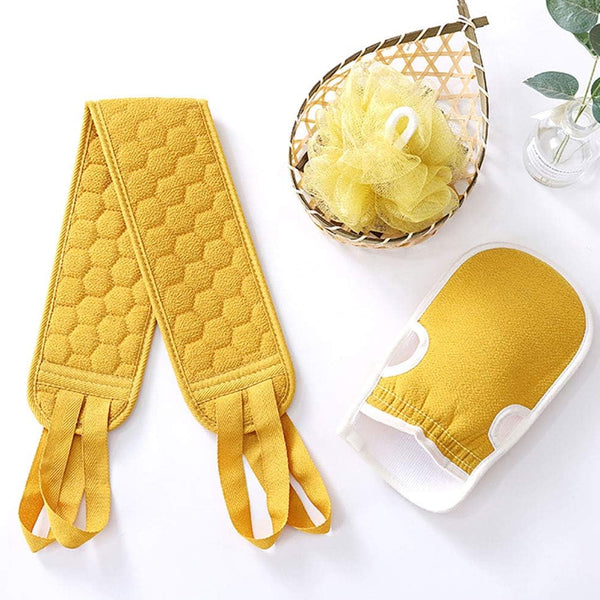 AM5638 3 PCS Bathing Exfoliating Set (MultiColour) - Back Scrubber exfoliating gloves - Easy to clean For Men And Women (Set of 1)