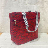 AM6263 Medium Monogram Patterned Zippered Tote Bag with Striped Handles