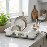 AM3279 JOYFUL Blossom Plastic Plate Rack and Dish Drainer with Drip Tray