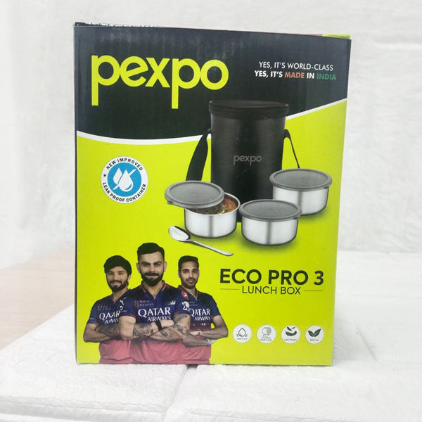 AM3493 Pexpo Eco Pro-3 Lunch Box Set 3 Container, 1 Spoon, Elegant Bag