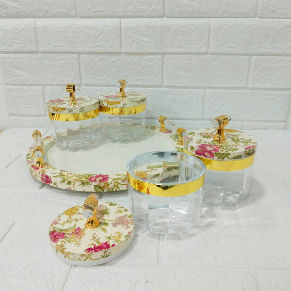 Di0155 Rishabh Super Evoque DLX Multipurpose Container Set of 4 with Tray – Heavy Acrylic 360° Rotating Candy Storage