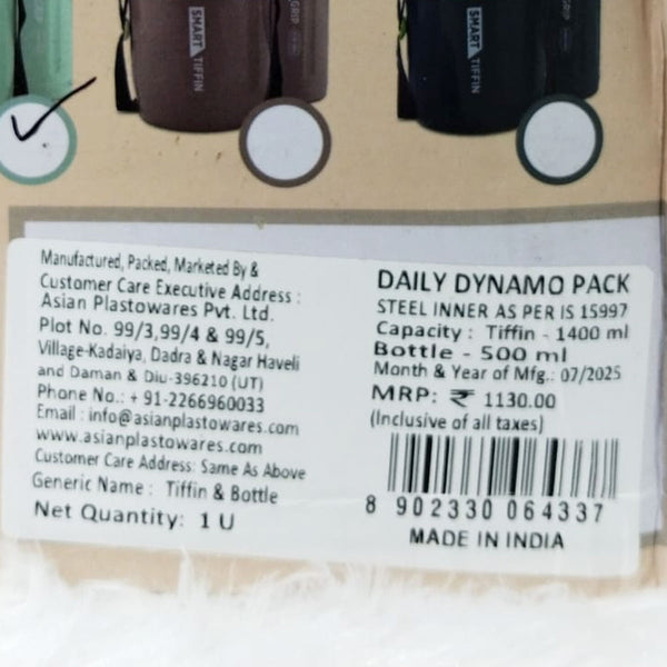 AM6179 Asian Daily Dynamo Pack – Smart Tiffin Carrier 3 + Hydra Grip Bottle 700 ml