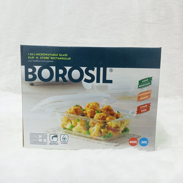 AM6202 Borosil Klip N Store Rectangular Glass Container - 1.52 Ltr with Air Tight Lid