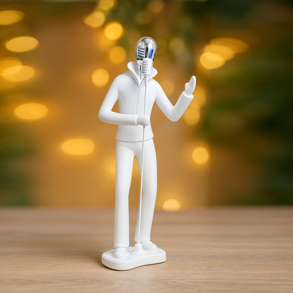 AM6133 Modern MicMan Singer Figurine Showpiece – White & Silver Decorative Idol