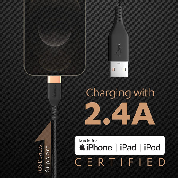 AM5886 Duracell USB-A To Lightning Apple Certified (Mfi) Braided Sync & Charge Cable - 3.9 Feet (1.2M)