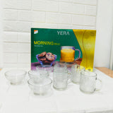 Di0203 YERA Morning Mist Glass Tea Snax Set - 10 Piece Combo (6 Mugs & 4 Bowls)