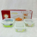 AM6183 Borosil Klip n Store Square Glass Container Set of 3pc (320ml+520ml+800ml)