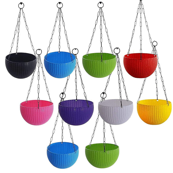 3297 Plastic Hanging Flower Pot with Chain Plant Container Set