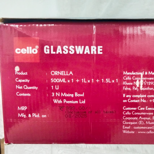 Di0370 Cello Glassware Ornella Mixing Bowl Set | 3-Piece