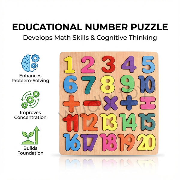 A07137 Skill Building Wooden Number and Math Educational Puzzle for Kids