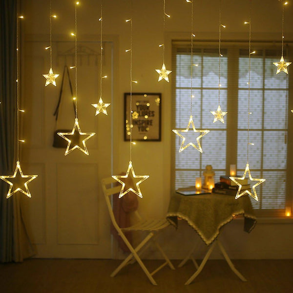 3385 12 Stars LED Curtain String Lights with 8 Flashing Modes (Warm White)