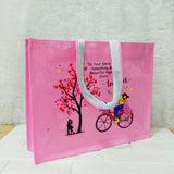 AM6281 Big Love Theme Pink Jute Bag - Reusable Shopping & Gift Carry Bag