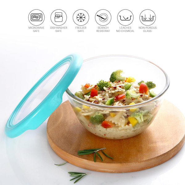 AM0650 CELLO Ornella Toughened Glass Mixing Bowl with Premium Lid | Microwave Safe & Dishwasher Safe | 1500ml, Set of 1
