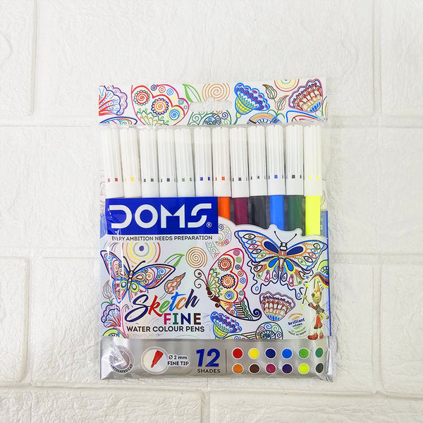 AM6098 DOMS Watercolour Sketch Pens | 12 Assorted Shades