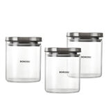 AM5170 Borosil Classic Jars With Wooden Tray - 3Pcs (600 ml Each)