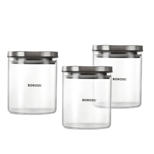 AM5170 Borosil Classic Jars With Wooden Tray - 3Pcs (600 ml Each)