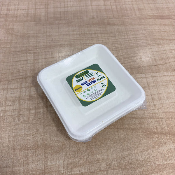 A08202 Eatin 100% Biodegradable & Compostable Bagasse Tableware 5-Inch Square Plates (Pack of 10)