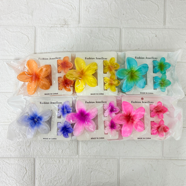 AM6378 Mix-Colour Hawaiian flower hair claw clips - Set of 3pc