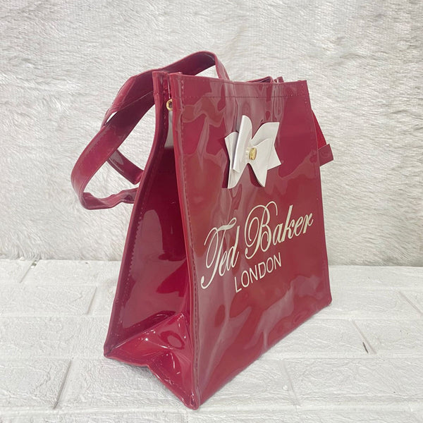 AM6260 Medium Ted Baker London Glossy Red Small Tote Bag with White Bow