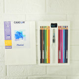 AM6079 DOMS Super Soft Hexagonal Pre-Sharpened Water Soluble Colour Pencils | Free Watercolor Paper, Sharpener & Water Brush | 3.3mm Watercolor Lead | 12 Shades | Pack of 1