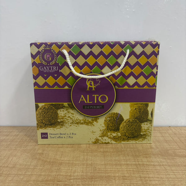 A07837 Alto Art & Craft Ceramic Tea & Coffee Cups and Apple-Shaped Dessert Bowls Gift Set (4 Pcs)