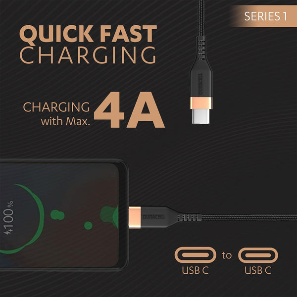 AM5884 Duracell Usb Type C To Type C USB Cable 4A(60W) - 3.9 Feet(1.2M)