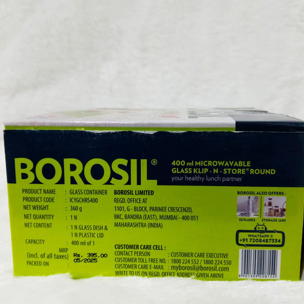 AM3702 Borosil Round 400ml Glass Storage Container For Kitchen 1 Pcs - ICYGCHRS400