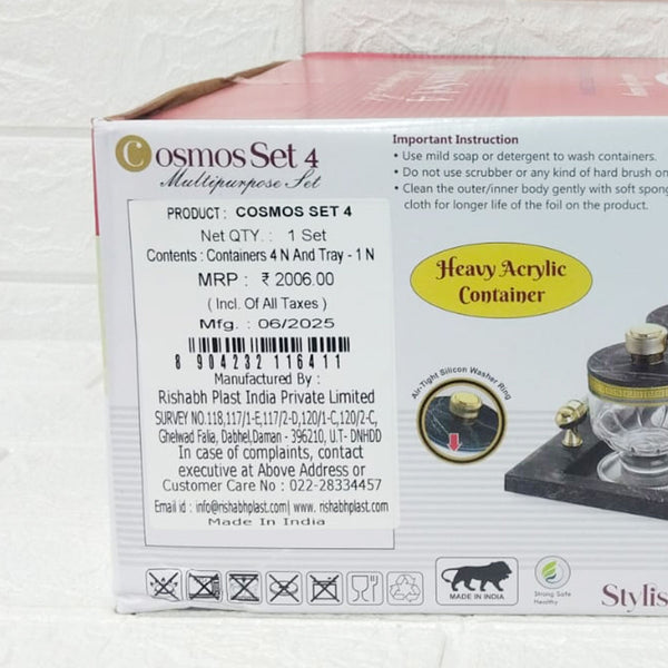 Di0165 Rishabh Cosmos Set of 4 Multipurpose Jars with Marble-Look Tray & Golden Lids