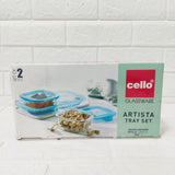 Di0245 Cello Glassware Artista 2 Square Container with Lid  & 1 Tray Set  - Set of 3 Pcs