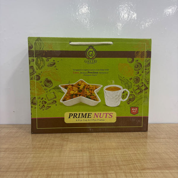 A07844 PRIME NUTS 6 Pcs Ceramic Tea Cup & Star Bowl Set (4 Cups + 2 Star-Shaped Platters)