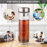 AM3881 Glass Tea Infuser Bottle, Leakproof Tea Mug Tumbler with Strainer and Sleeve