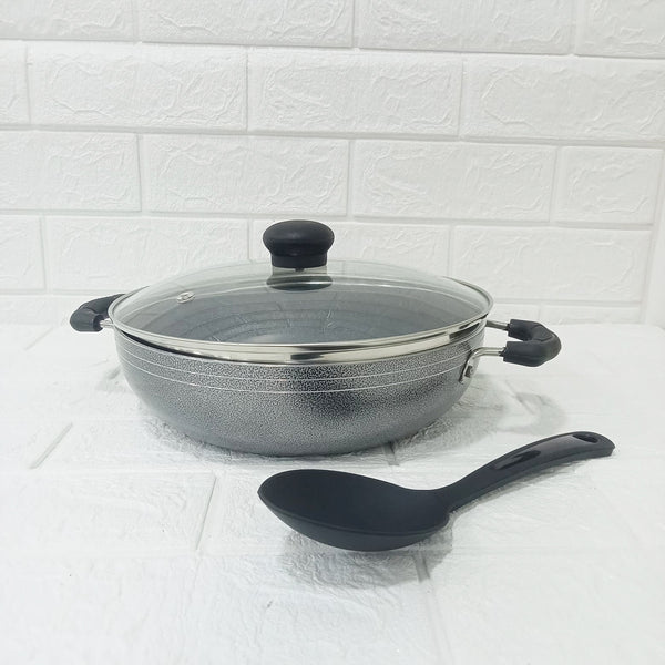 AM6153 Sunmate Deep Kadai with Glass Lid (2.5ltr)– Hammertone Series (Non-Stick Cookware)
