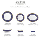 AM5752 Cello Opalware Solitaire Series Sapphire Dinner Set, 27 Units - Opal Glass Dinner Set for 1 | Crockery Set for Festive Ocassions, Parties | White Plate and Bowl Set
