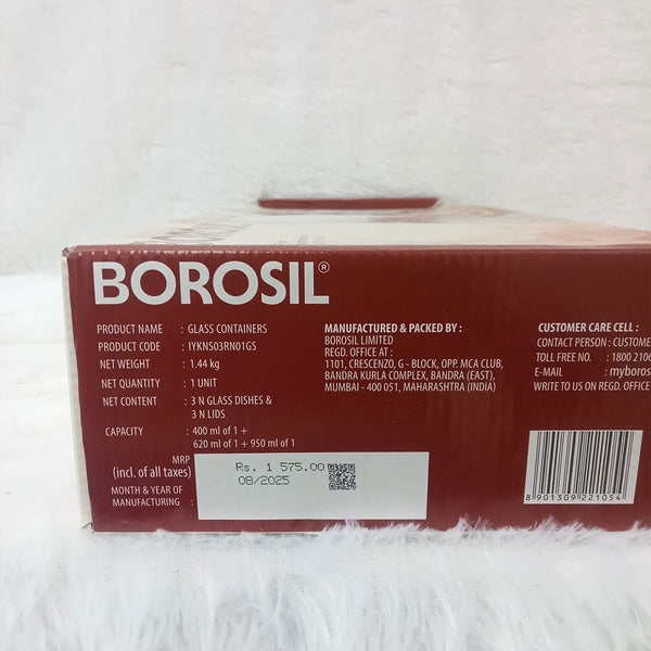 AM6182 Borosil Klip n Store Round Glass Container Set of 3pc (400ml+620ml+950ml)