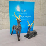 AM5365 Modern Geometrical Black Deer Pair Showpiece for Home Decoration- Pack of 2 deer
