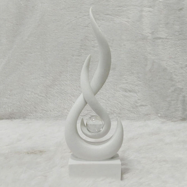 AM6248 White Abstract Flame Sculpture with Clear Crystal Sphere
