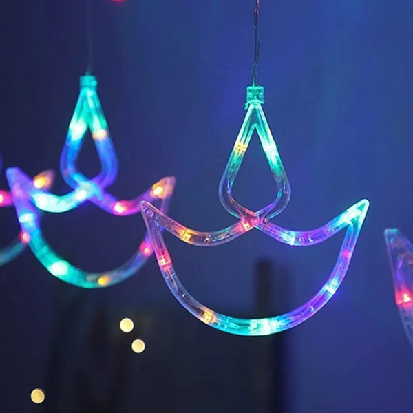 Di0064 12 Diyas Window Curtain LED Lights - 6x6 (Multicolour)