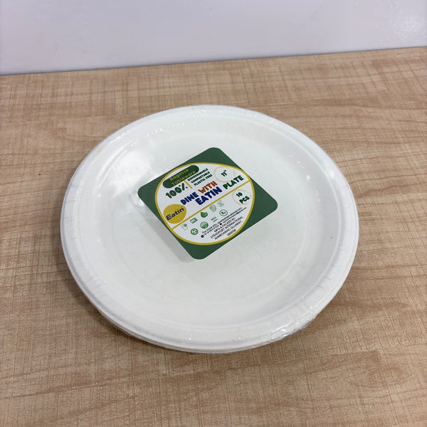 A08201 Eatin 11" 100% Biodegradable & Compostable Bagasse Round Plate (Pack of 10)